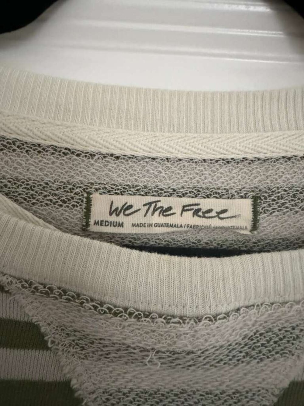 We The Free Striped Sweatshirt Women Medium Green Cream Oversized Pullover - Picture 3 of 3